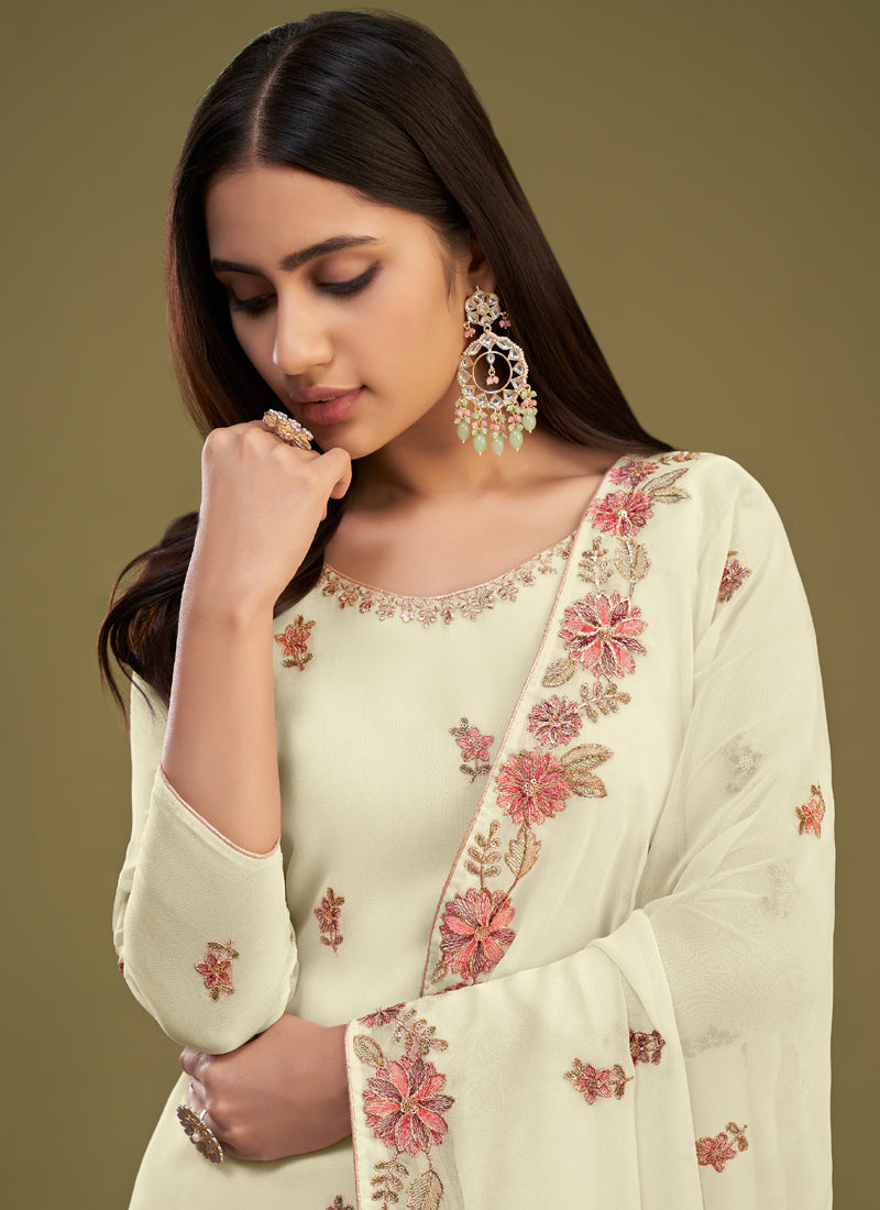 Lemon Yellow Georgette Embroidered Sharara Suit Set
