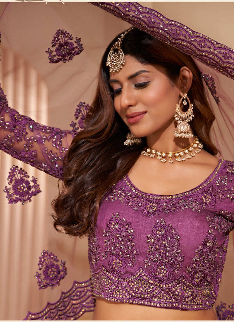 Onion Pink Net Embroidery Designer Lehenga Choli Set