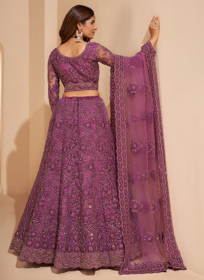 Onion Pink Net Embroidery Designer Lehenga Choli Set