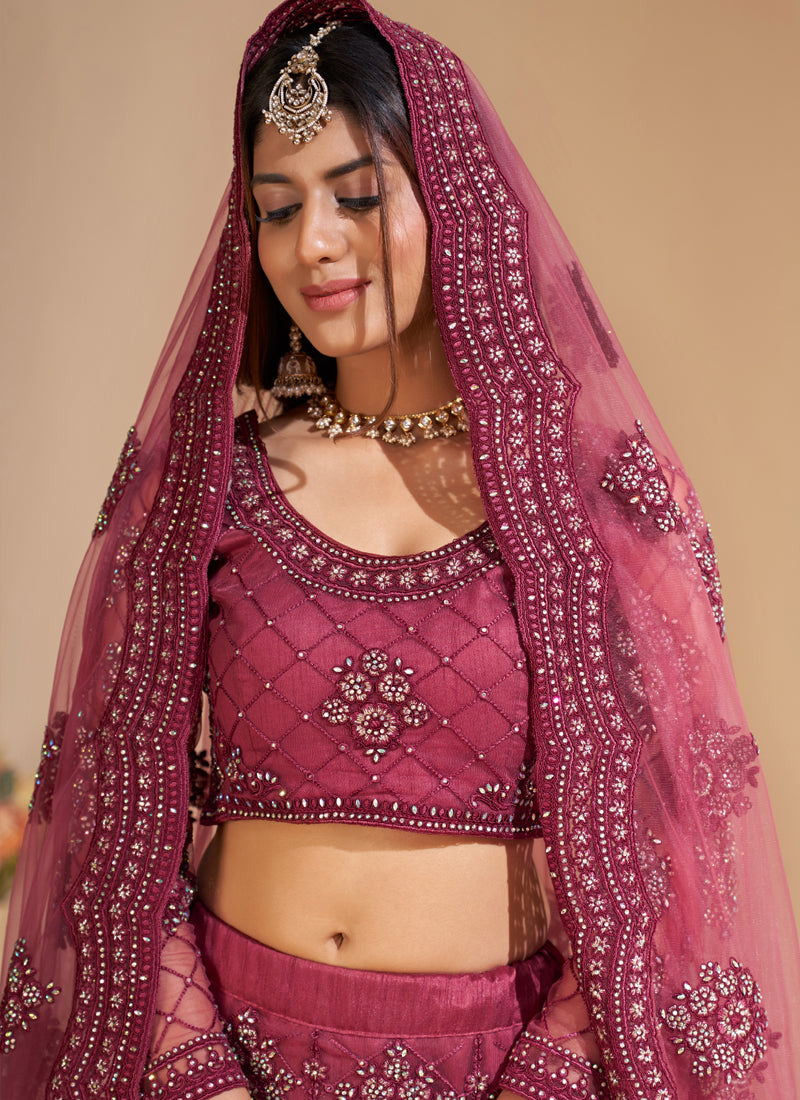 Pink Net Embroidered Lehenga Choli Set for Festive Occasions