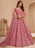 Peach net designer lehenga choli set with embroidery