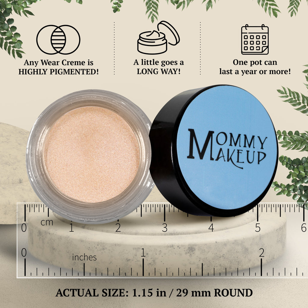 Champagne on Ice Any Wear Creme - A Waterproof Multi-tasking creme to powder product for eyes, cheeks & lips. Can be worn anywhere