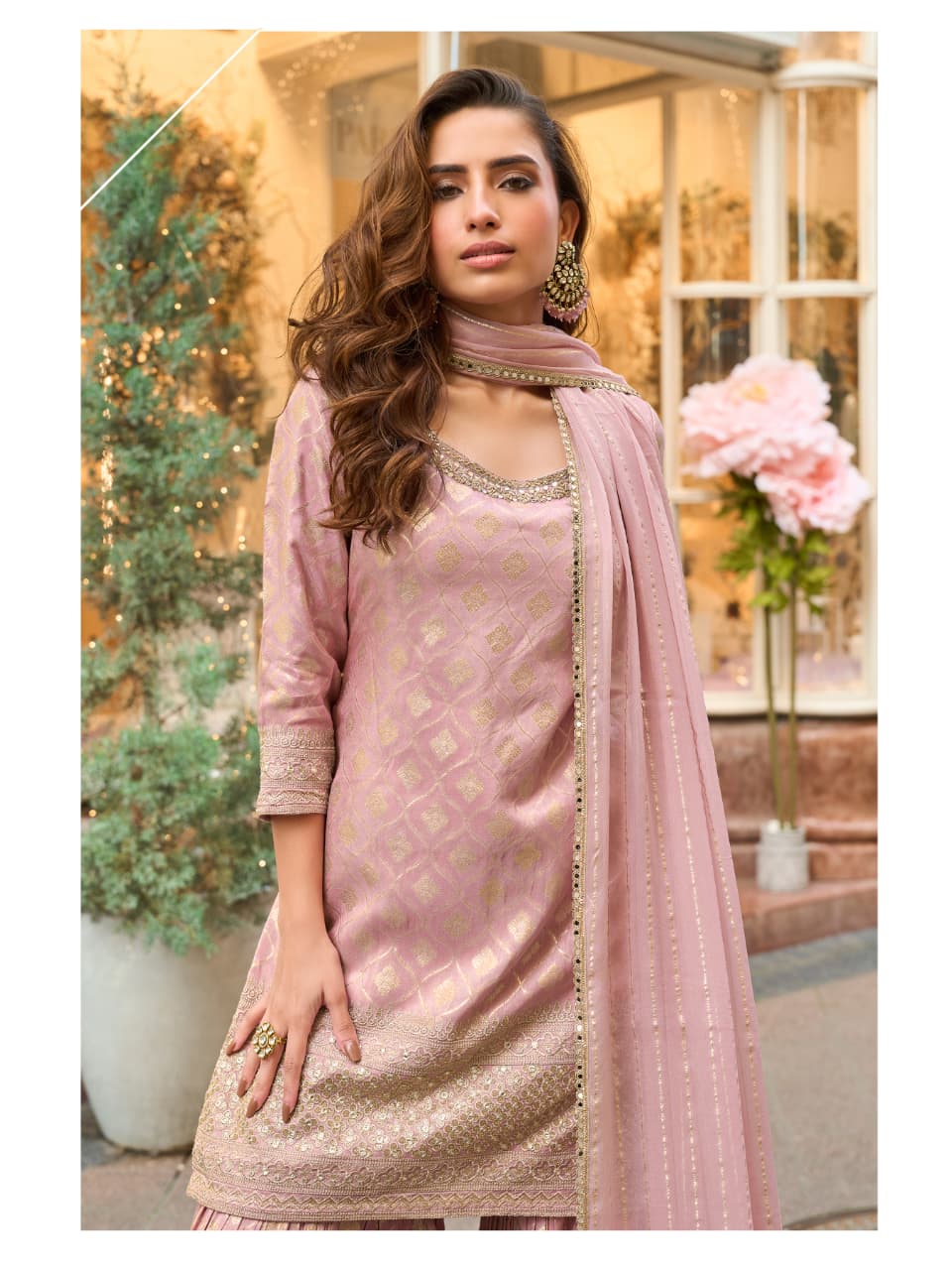 Baby Pink Shimmer Silk Sharara Suit Set for Occasion Wear
