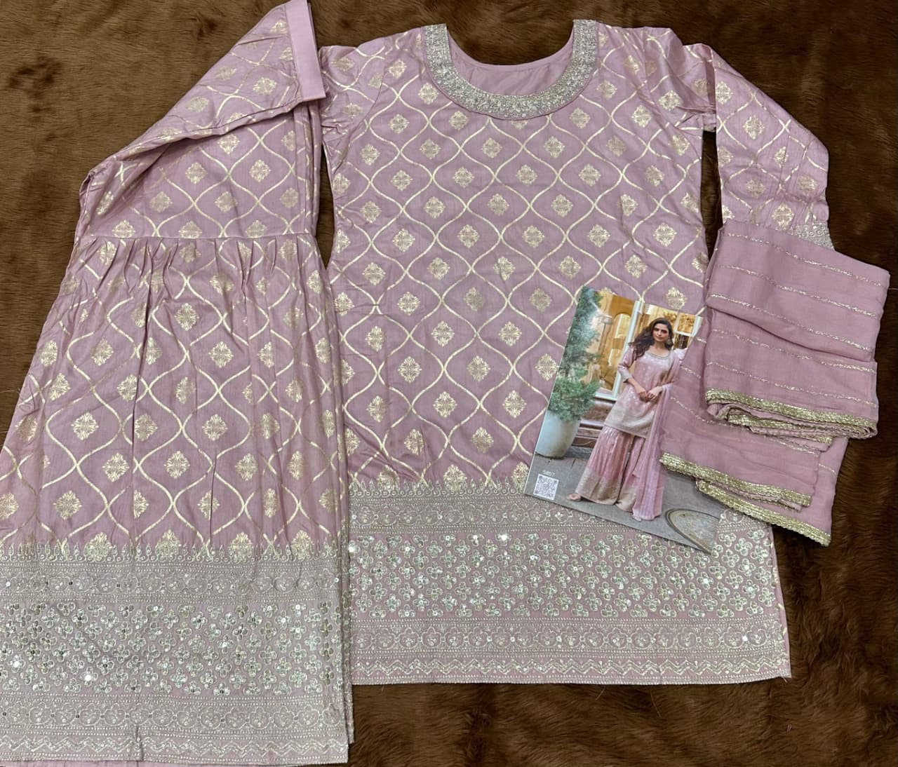 Baby Pink Shimmer Silk Sharara Suit Set for Occasion Wear