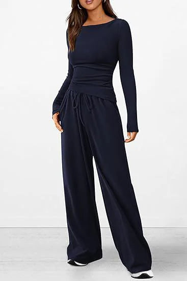 Women's Long Sleeve Top and Wide Leg Pants Two-Piece Set - Image 35