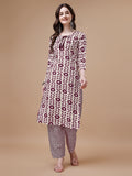 Multicolor printed kurta and matching pant set with tassel tie-up neck detail