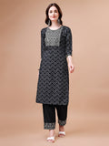 Multicolor chevron printed rayon kurta with 3/4th sleeves and pants