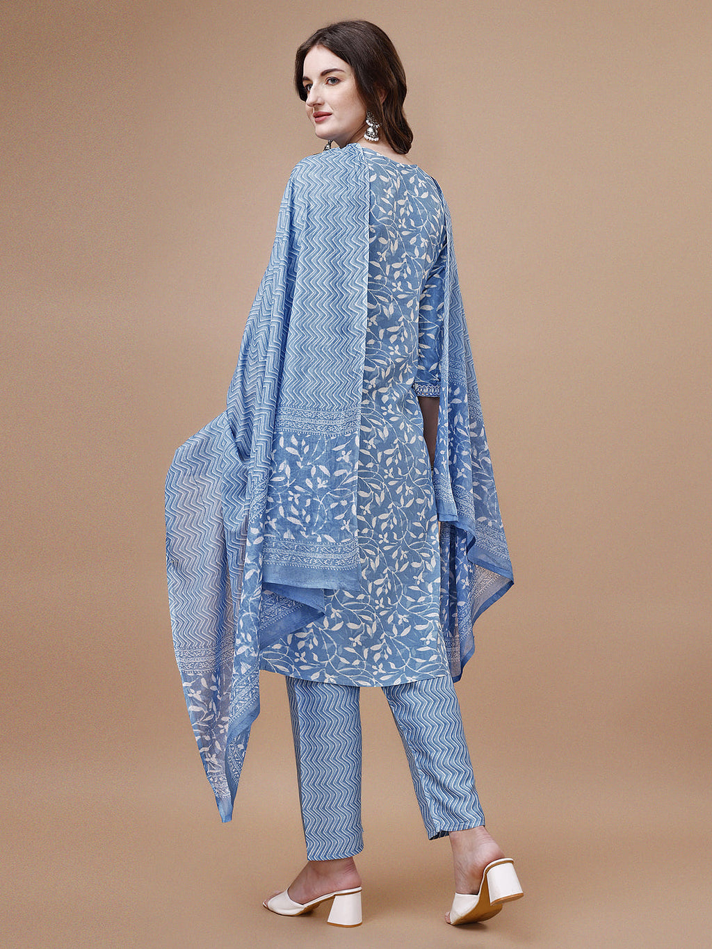 Embroidered Floral Printed Kurta Set with Pant and Dupatta