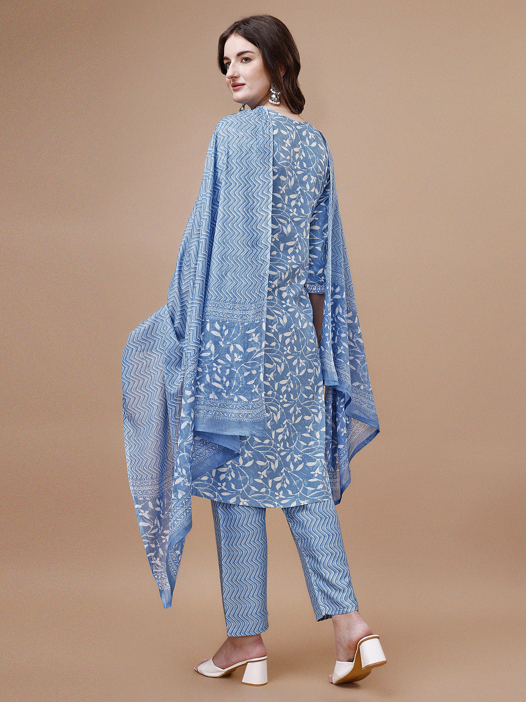 Embroidered Floral Printed Kurta Set with Pant and Dupatta