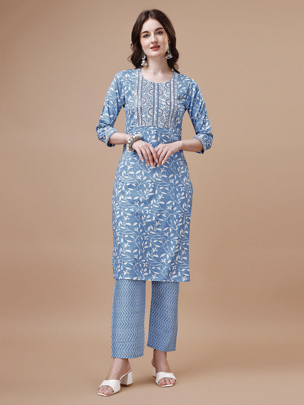 Embroidered Floral Printed Kurta Set with Pant and Dupatta