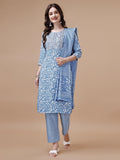 Multicolor floral printed and embroidered kurta set including matching pants and dupatta