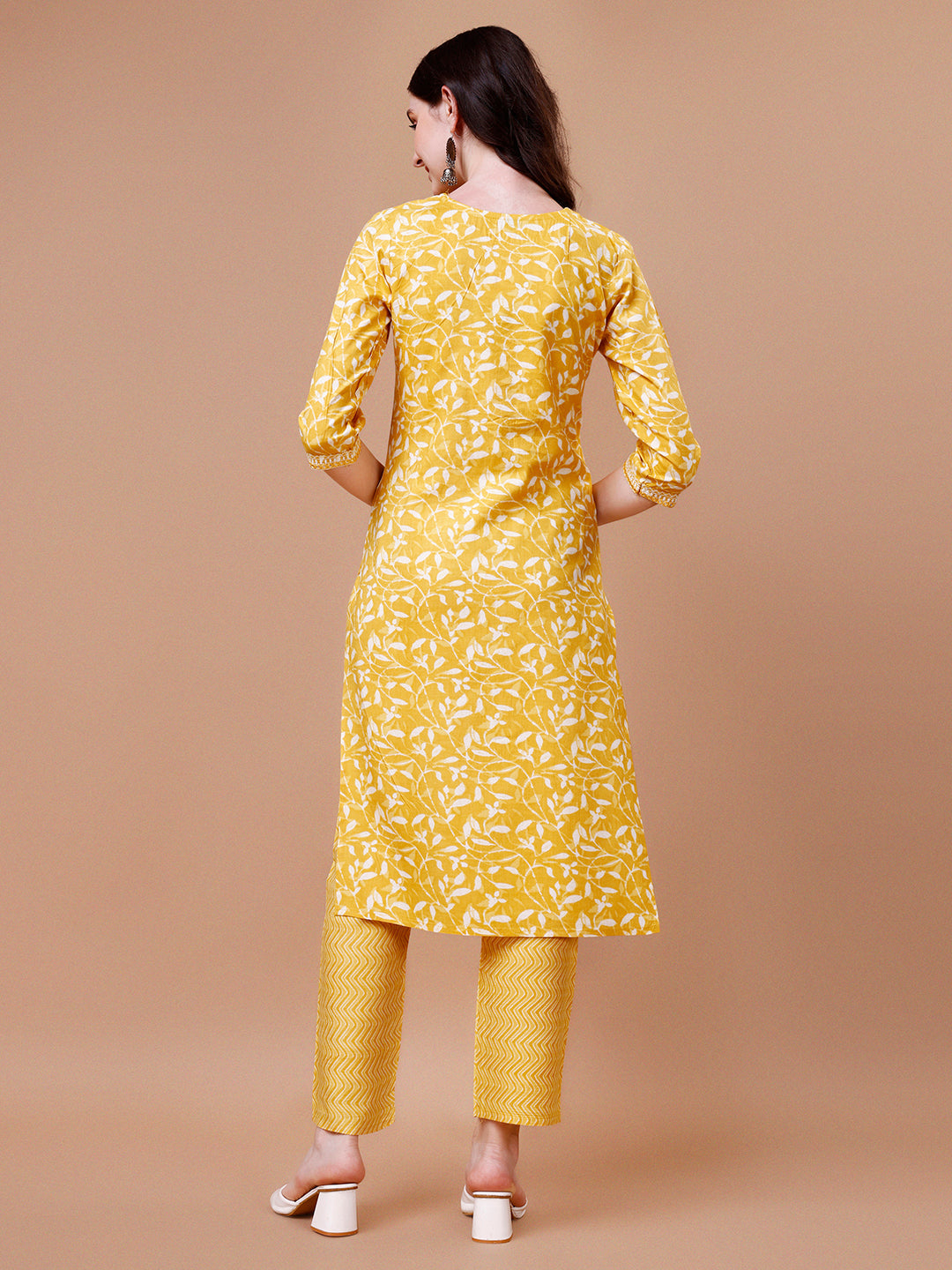 Floral Printed & Embroidered Cotton Kurta Set with Dupatta