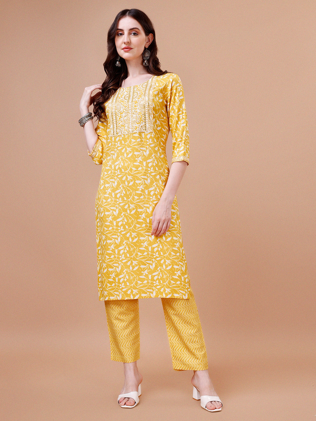 Floral Printed & Embroidered Cotton Kurta Set with Dupatta