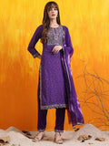 Purple cotton kurta set featuring Bandhani print and embroidery