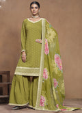 Parrot Green Roman Silk Palazzo Suit with embroidery and gota patti accents