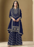 Vegaa Fashion Navy Blue Art Silk Embroidered Designer Palazzo Suit
