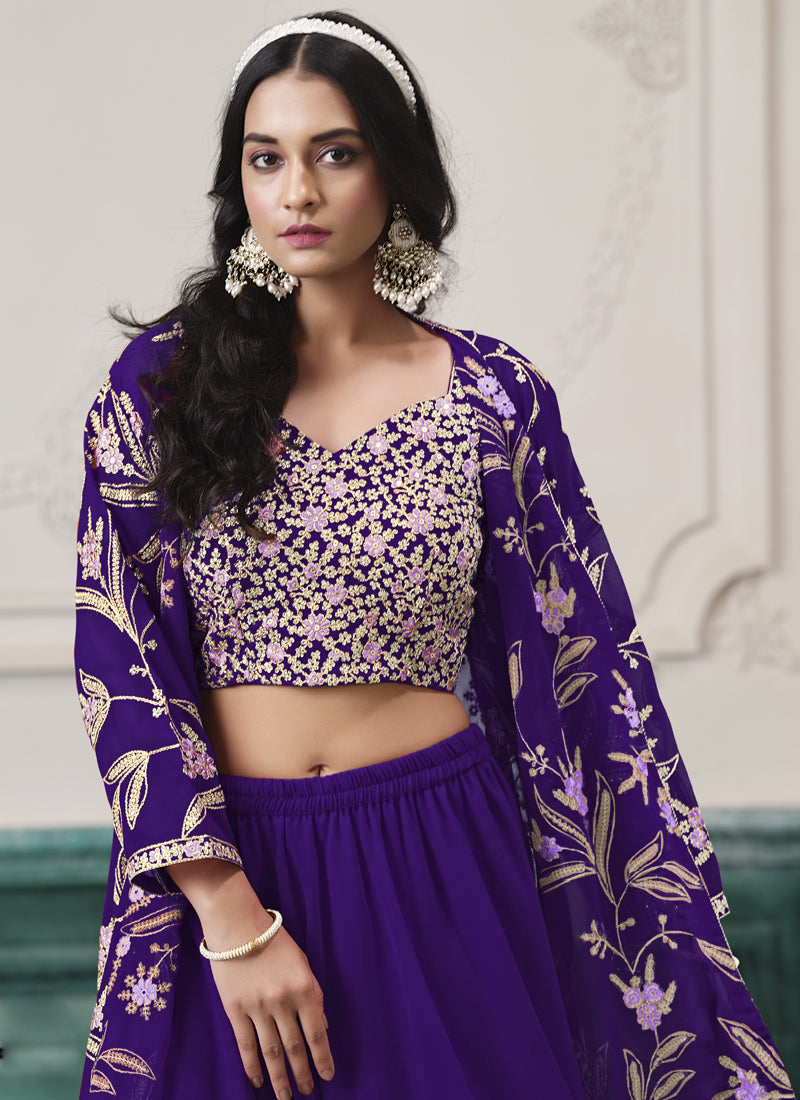 Violet Faux Georgette Embroidered Sharara Suit – Party Fusion Wear