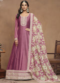 Onion pink art silk Anarkali suit with intricate embroidery and gota patti detailing