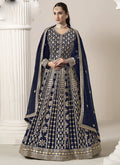 Navy Blue Faux Georgette Anarkali Suit with embroidery and gota patti details