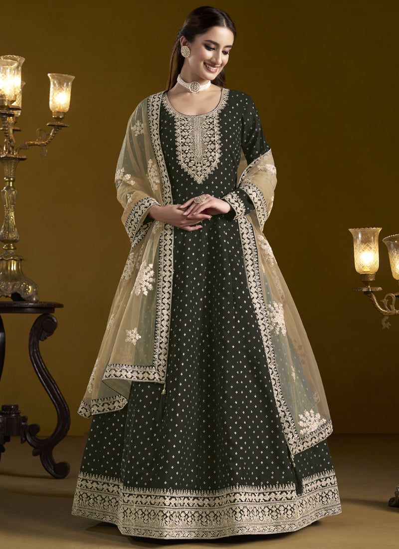 Black Chanderi Butti Embroidered Anarkali Suit Set