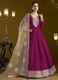 Rani Pink Chanderi Anarkali suit with embroidered gota patti detailing