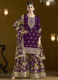 Wine-colored Chinon silk palazzo suit with detailed embroidery