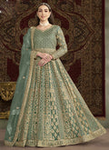 Sea green net Anarkali suit with delicate embroidery and gota patti detail