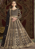 Dark brown net Anarkali suit featuring exquisite embroidery and gota patti