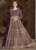 Elegant violet net Anarkali suit with embroidered gota patti detailing