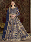 Blue net Anarkali suit with intricate embroidery and gota patti work