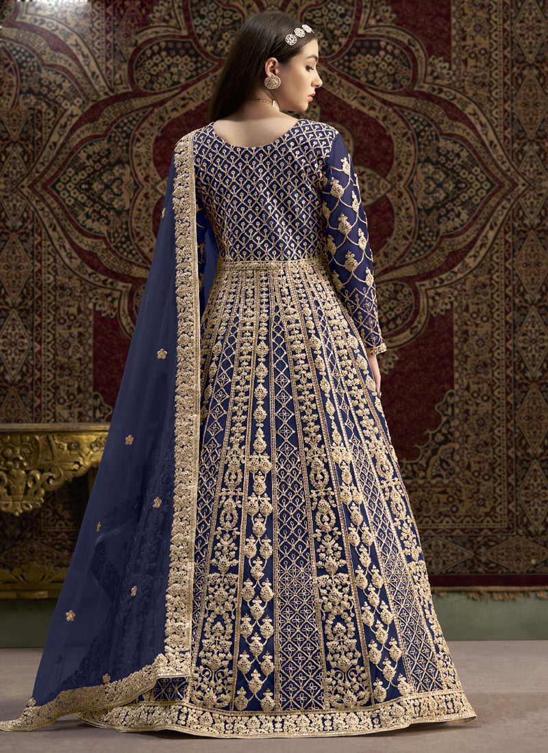 Blue Net Embroidered Anarkali Suit with Gota Patti Details