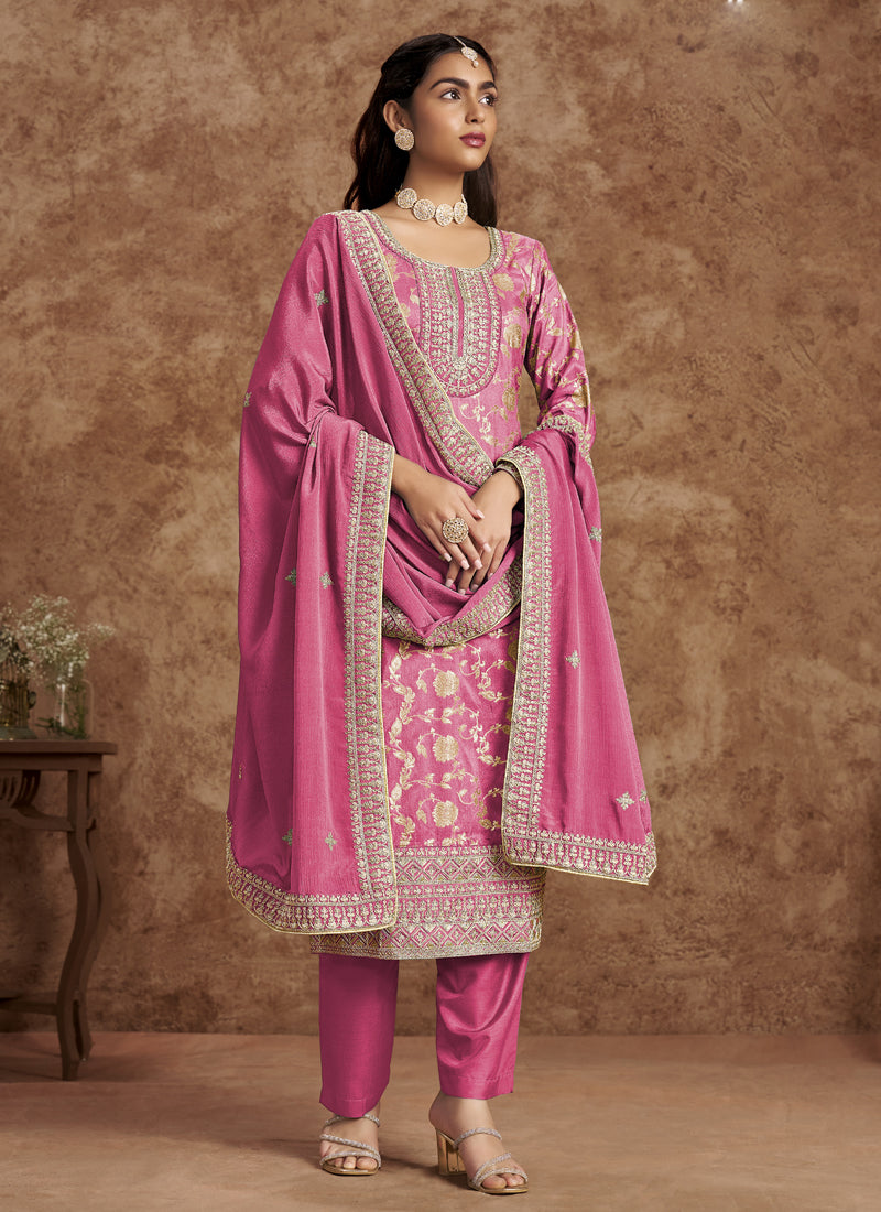 Pink Dola Silk Jacquard Designer Salwar Suit Set