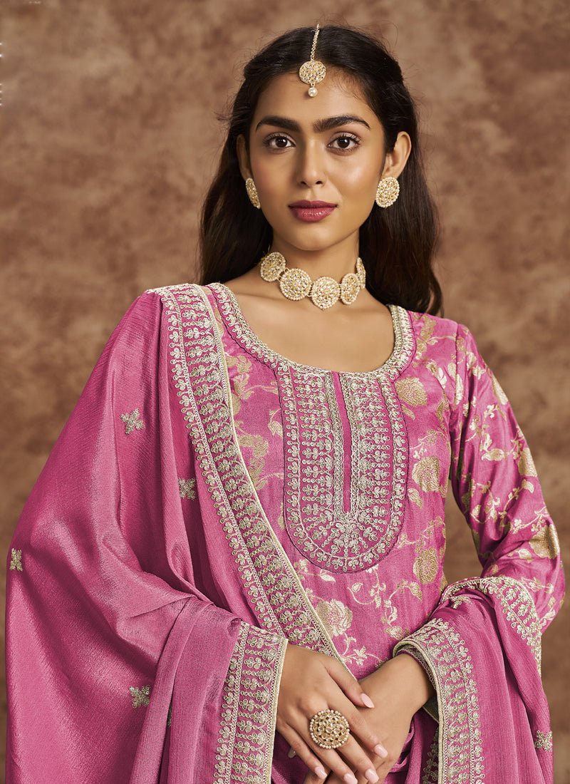 Pink Dola Silk Jacquard Designer Salwar Suit Set