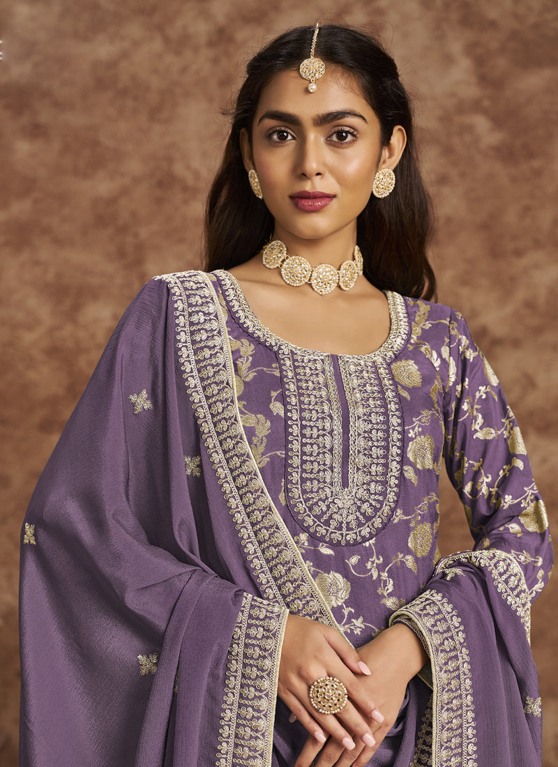Lavender Dola Silk Jacquard Designer Salwar Suit