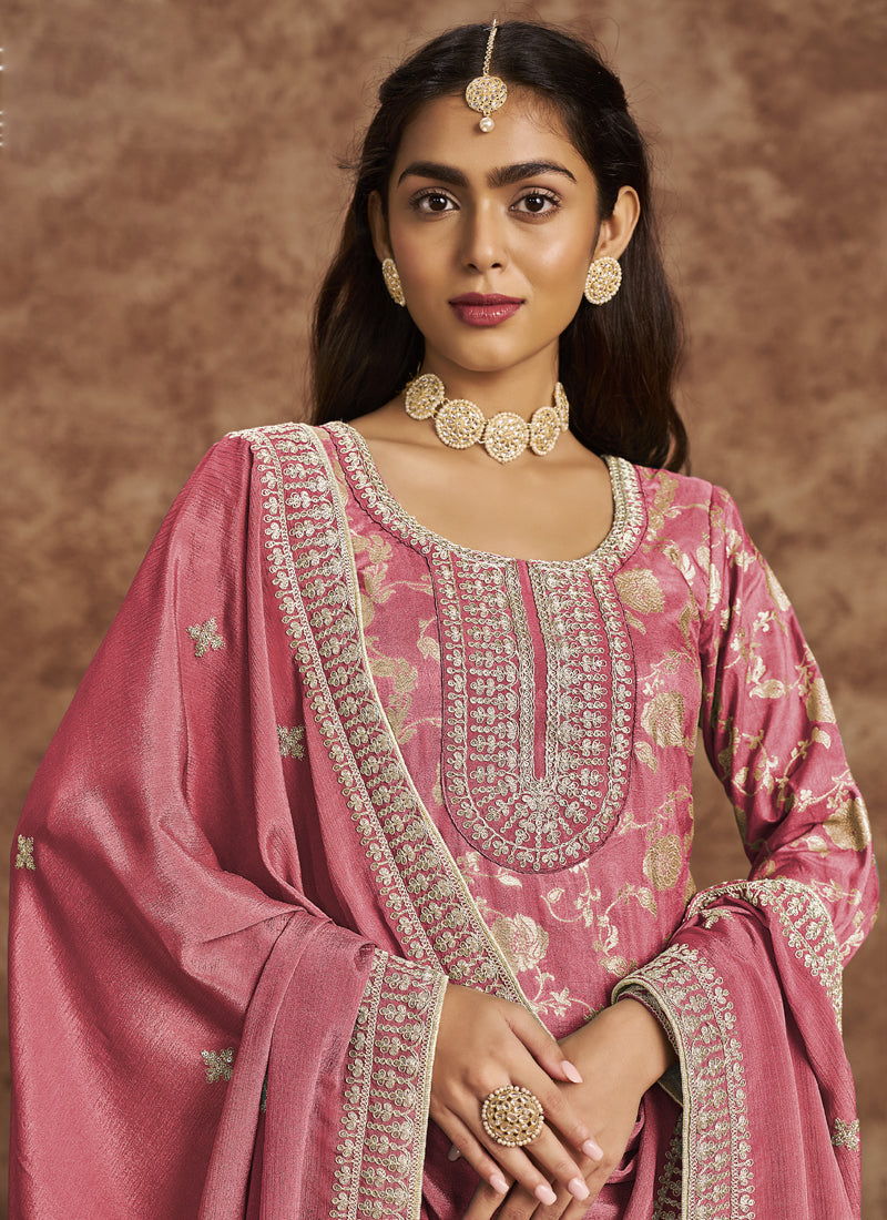 Light Peach Dola Silk Jacquard Designer Salwar Suit
