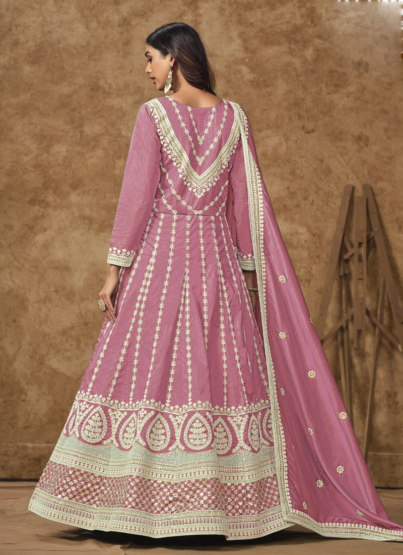 Vegaa Fashion Pink Dola Silk Embroidered Anarkali Suit