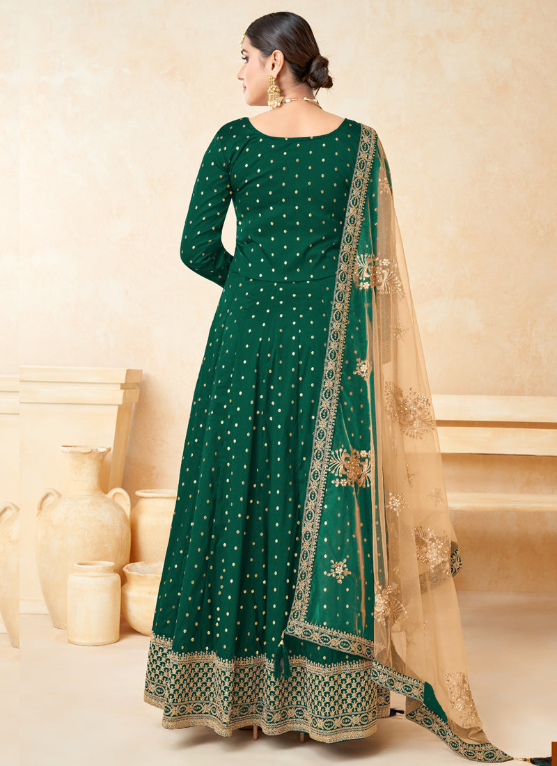 Green Taffeta Silk Anarkali Suit with Exquisite Embroidery