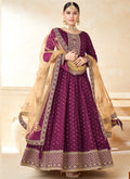 Luxurious Wine Taffeta Silk Anarkali Suit with intricate embroidery work