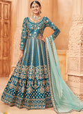 Turquoise Art Silk Anarkali Suit with embroidery