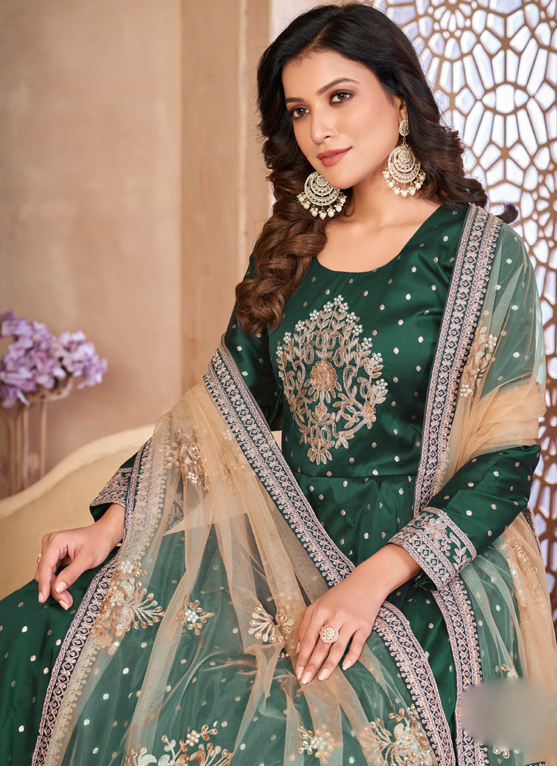 Green Taffeta Silk Embroidered Anarkali Suit Set