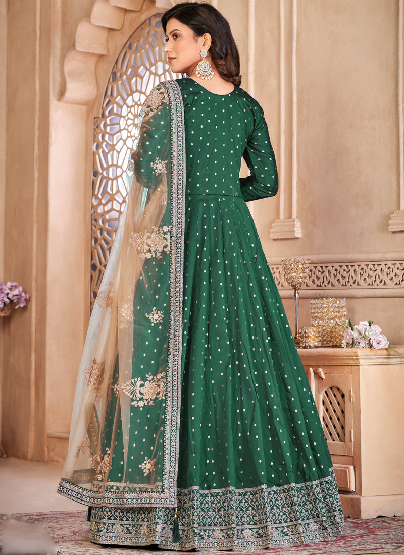 Green Taffeta Silk Embroidered Anarkali Suit Set