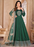 Green taffeta silk anarkali suit with elegant embroidery