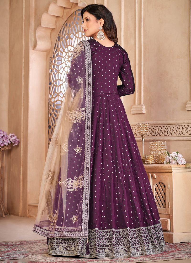Vegaa Fashion Designer Viiolet Tafeta Silk Embroidery Anarkali Suit