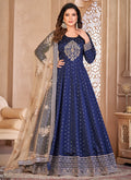 Vegaa Fashion Designer Navy Blue Tafeta Silk Embroidery Anarkali Suit