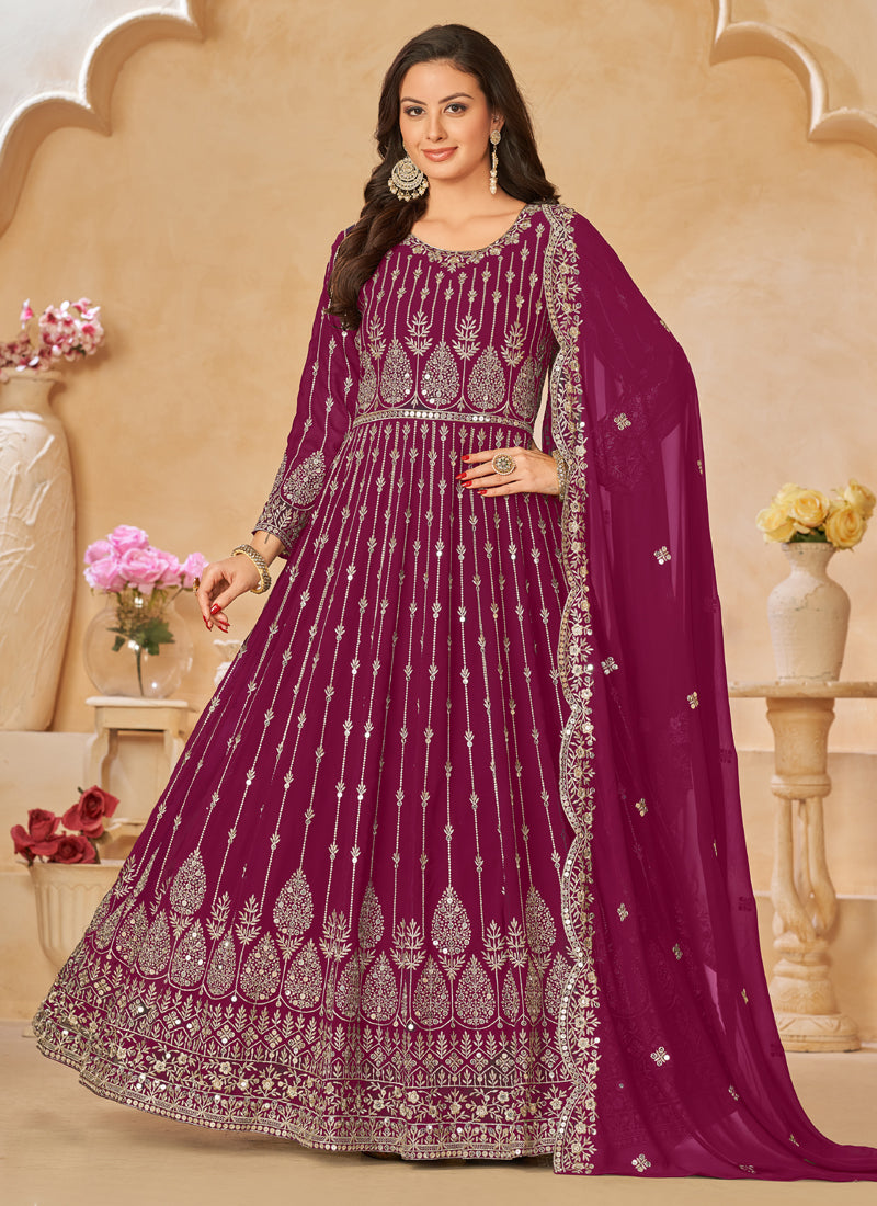 Vegaa Fashion Designer Purple Geoegette Embroidery Anarkali Suit