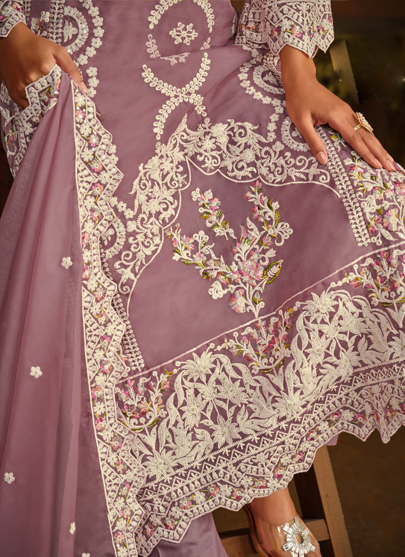 Onion Pink Soft Organza Embroidered Salwar Suit Set