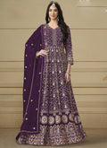 Elegant violet and gold embroidered Anarkali suit with 46-inch length