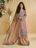 Aarshi Fashions Peach Heavy Crepe straight kurta with digital print and matching palazzo pants