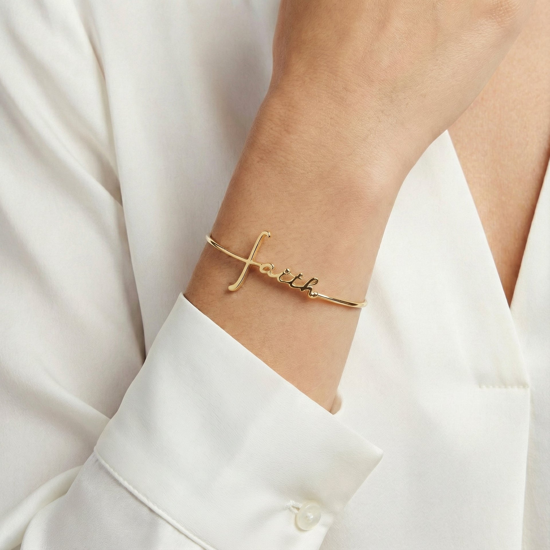 Faith In-Line Expandable Wire Bangle Bracelet with Cross Detail