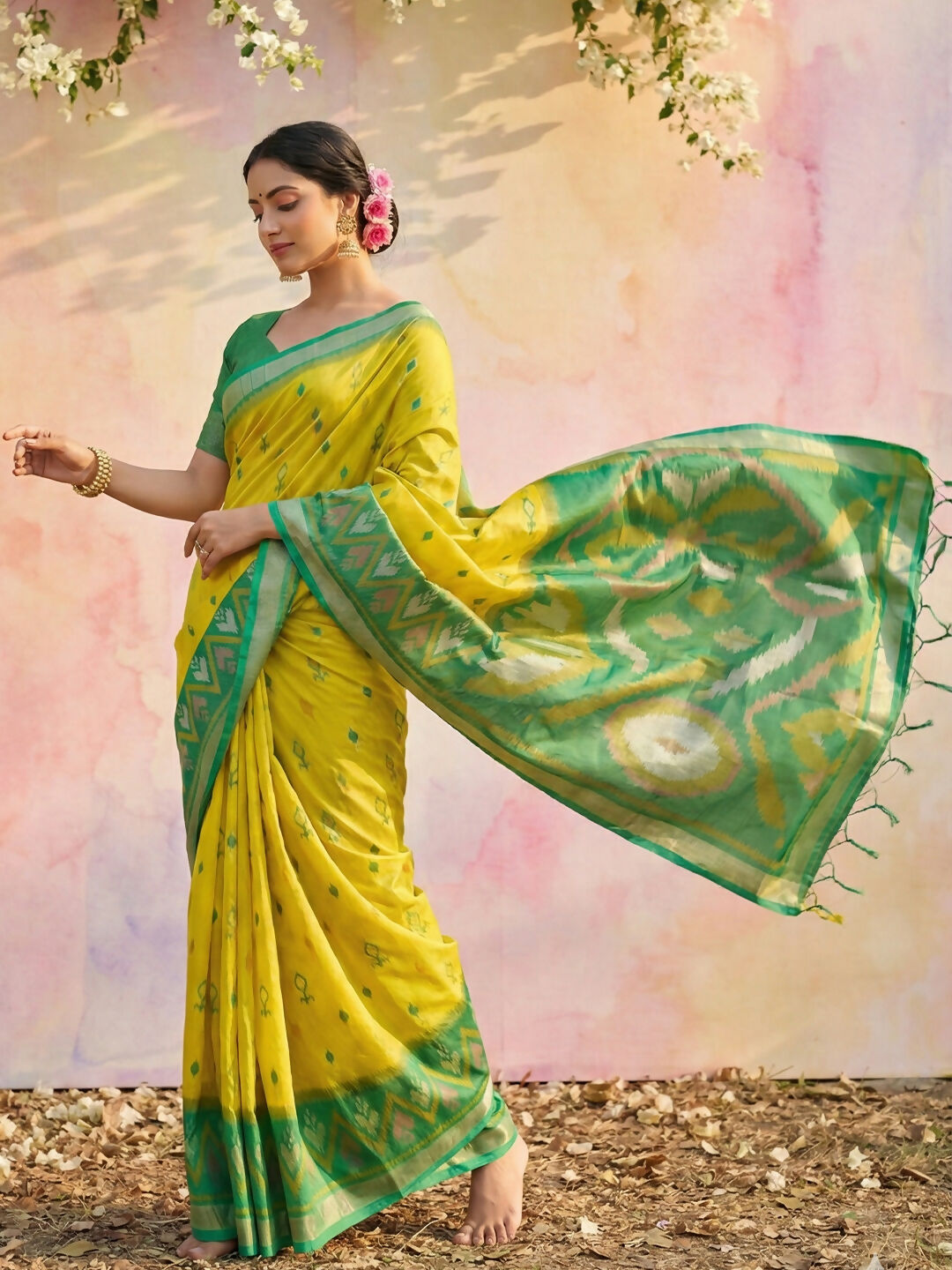 Emerald Green Soft Silk Saree with Matching Silk Blouse